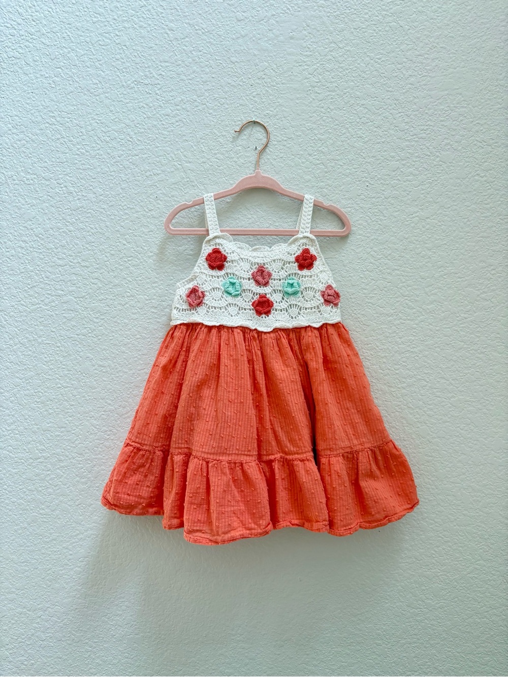 Haute Hippie Coral Crochet Floral Bodice Dress Toddler Girls 2T Boho Casual
